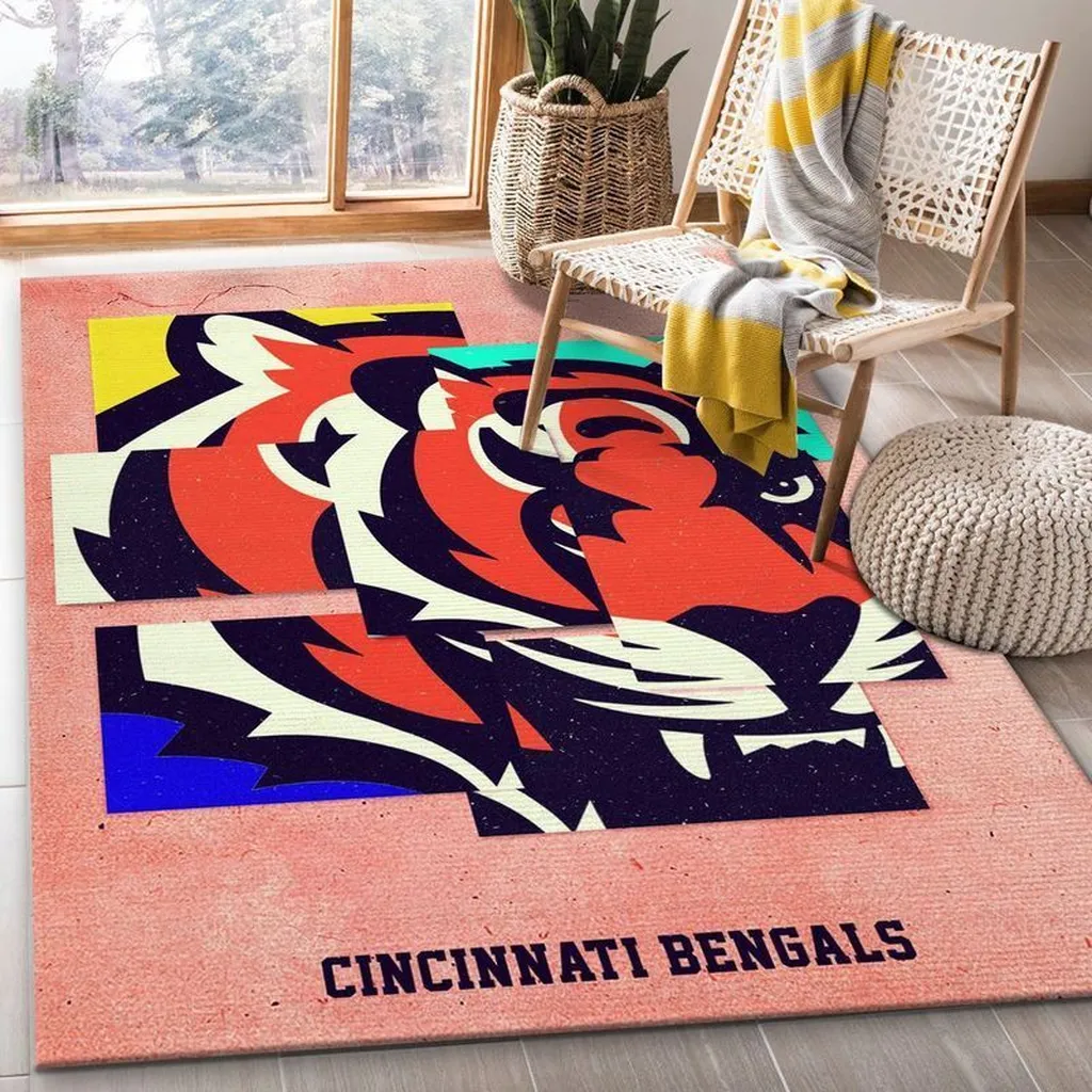 Cincinnati Bengals Rug - NFL Area Team Logo Carpet Black and Orange