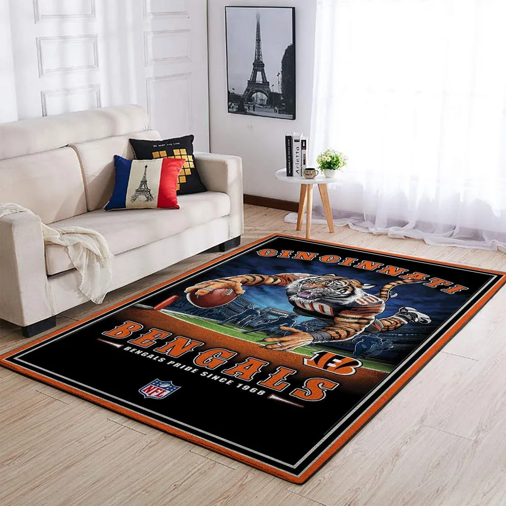 Cincinnati Bengals Rug - NFL Football Team Design Black and Orange