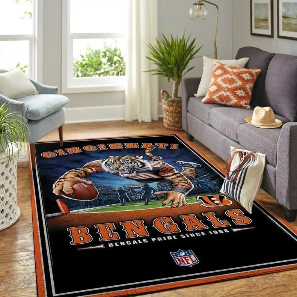 Cincinnati Bengals Rug - NFL Football Team Home Decor Black and Orange