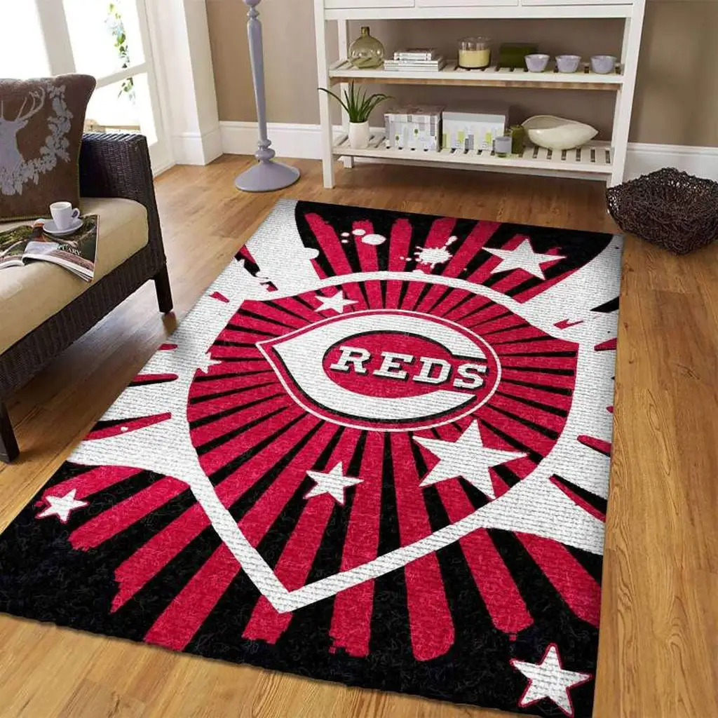 Cincinnati Reds Rug - Area Star Pattern Floor Mat Black and Red