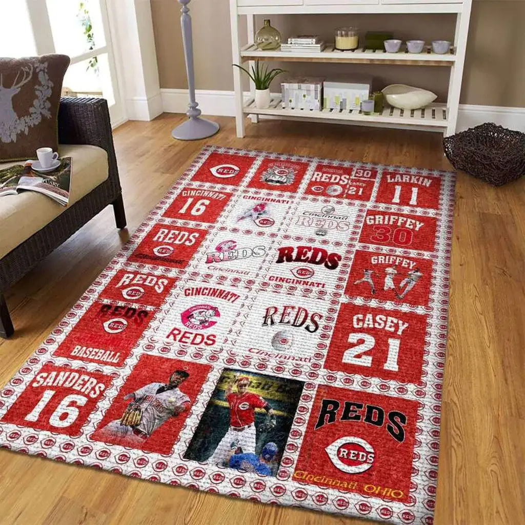 Cincinnati Reds Rug - Baseball Decorative Floor Mat Red and White