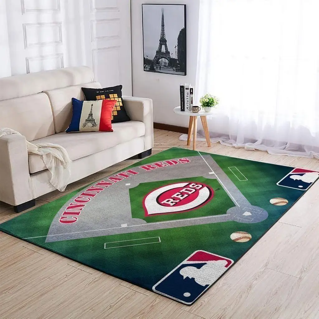 Cincinnati Reds Rug - Baseball Field Area for Living Room Green and Gray