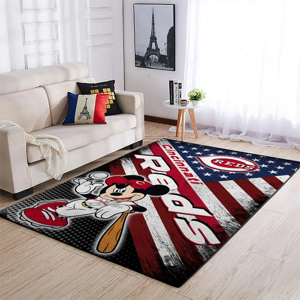 Cincinnati Reds Rug - Baseball with Cartoon Design Black and Red