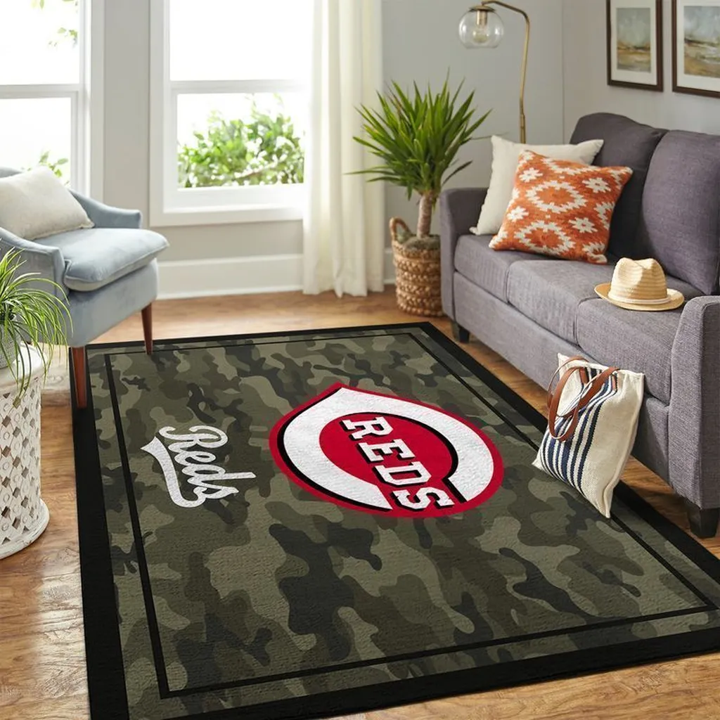 Cincinnati Reds Rug - Camouflage for Living Room Decor Black and Green