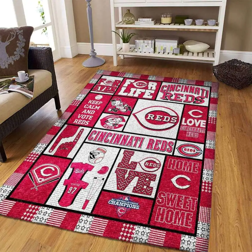 Cincinnati Reds Rug - MLB Decorative for Home Decor Red and White
