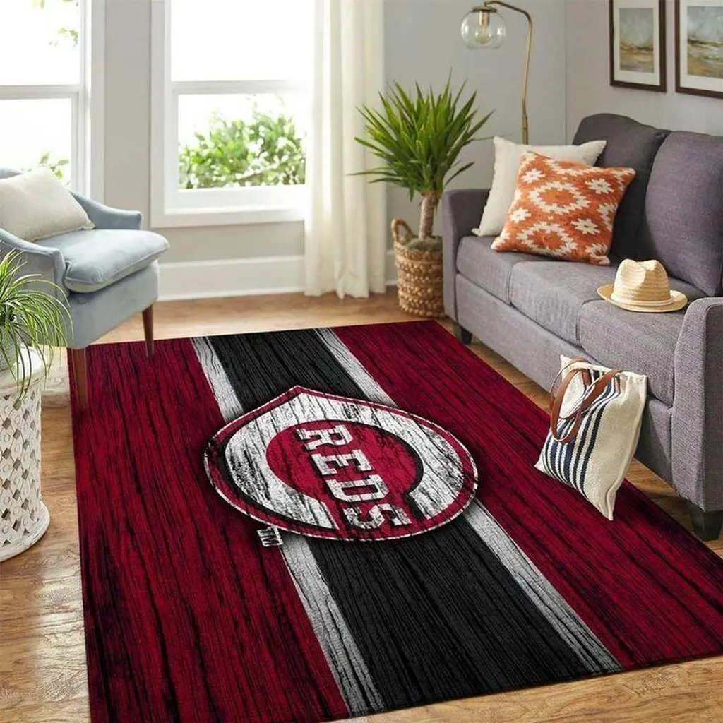 Cincinnati Reds Rug - Striped Baseball Area Carpet Black and Red