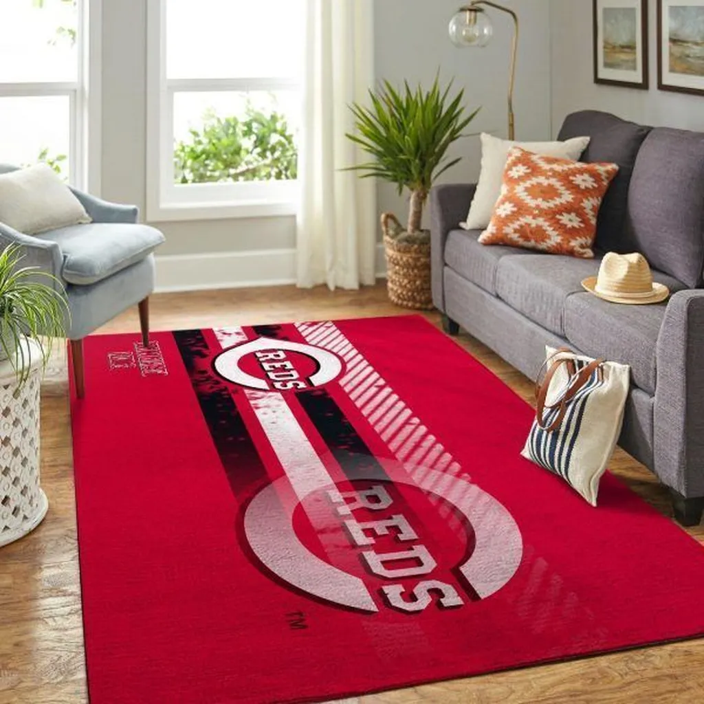 Cincinnati Reds Rug - Team Logo Area for Living Room Decor Red and White