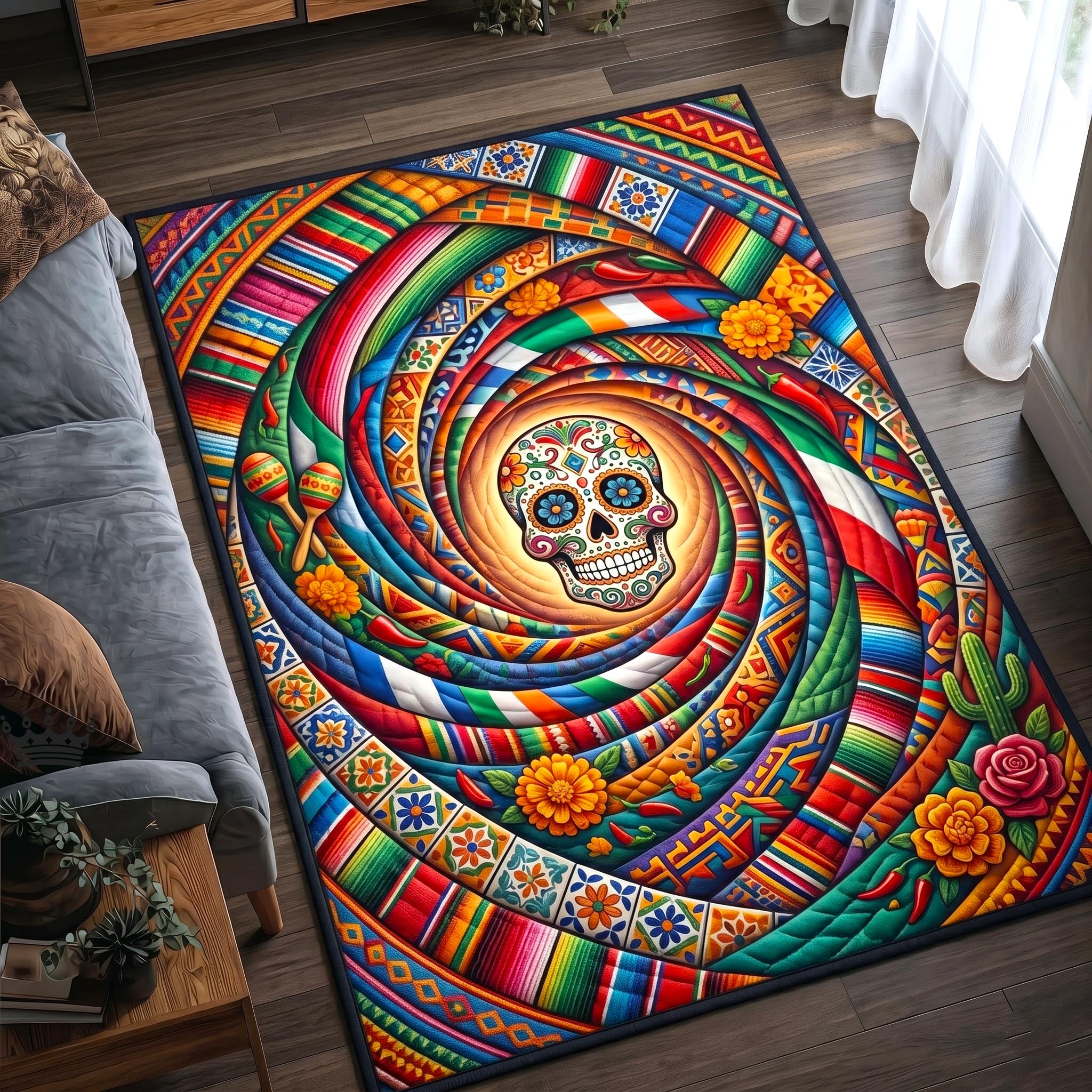 Cinco Fiesta Area Rug - Non-Slip Washable 3D Print Rug for Living Room & BedroomTVC2108423