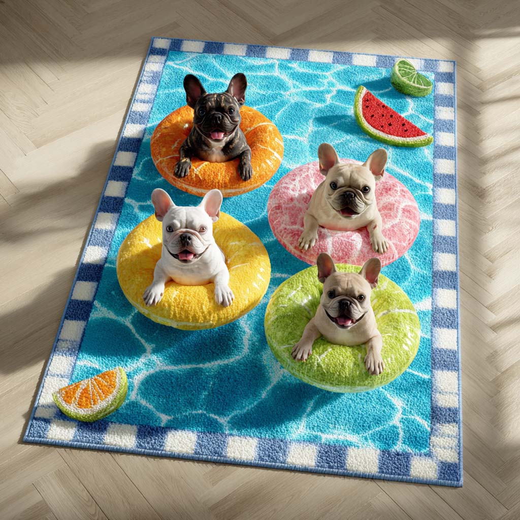 Citrus Frenchies Area Rug - Non-Slip Washable 3D Print Rug for Living Room & BedroomTVC2108345