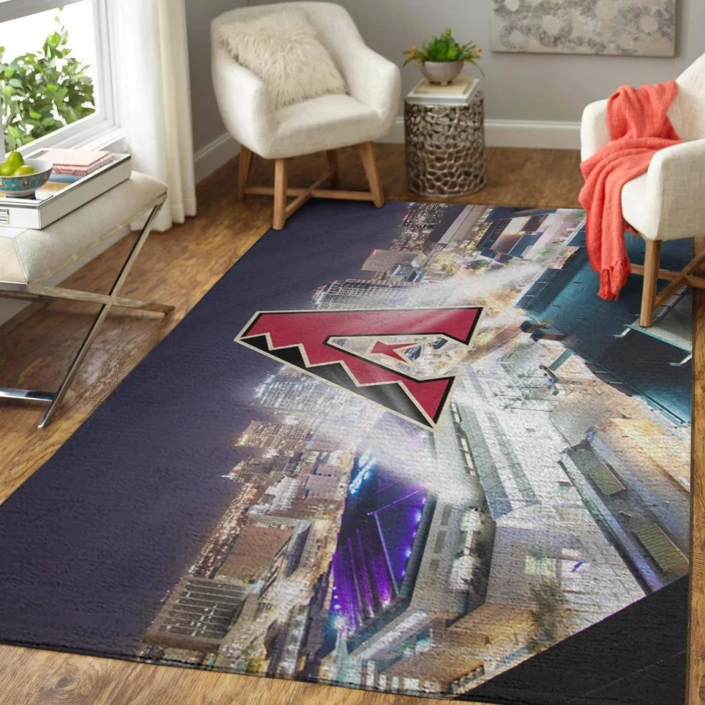 Cityscape Rug Bold Letter Design for Living Room Black and Red