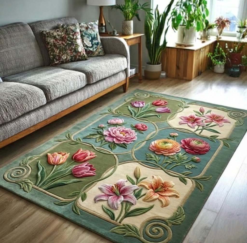 Classic Flowers Area Rug - Non-Slip Washable 3D Print Rug for Living Room & BedroomTVC2108423