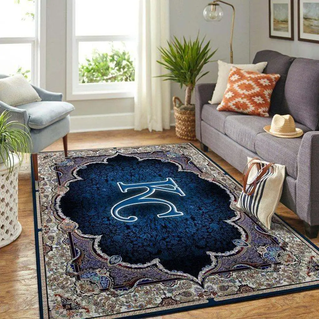 Classic KC Pattern Area Rug for Living Room Decor Blue and White