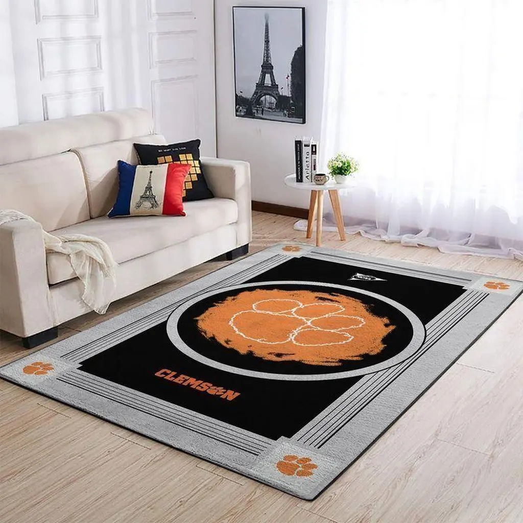 Clemson Tigers Area Rug Perfect for Living Room Decor Black and Gray