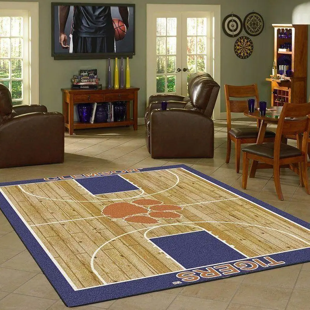 Clemson Tigers Rug - Basketball Court Area Fans Blue and Brown
