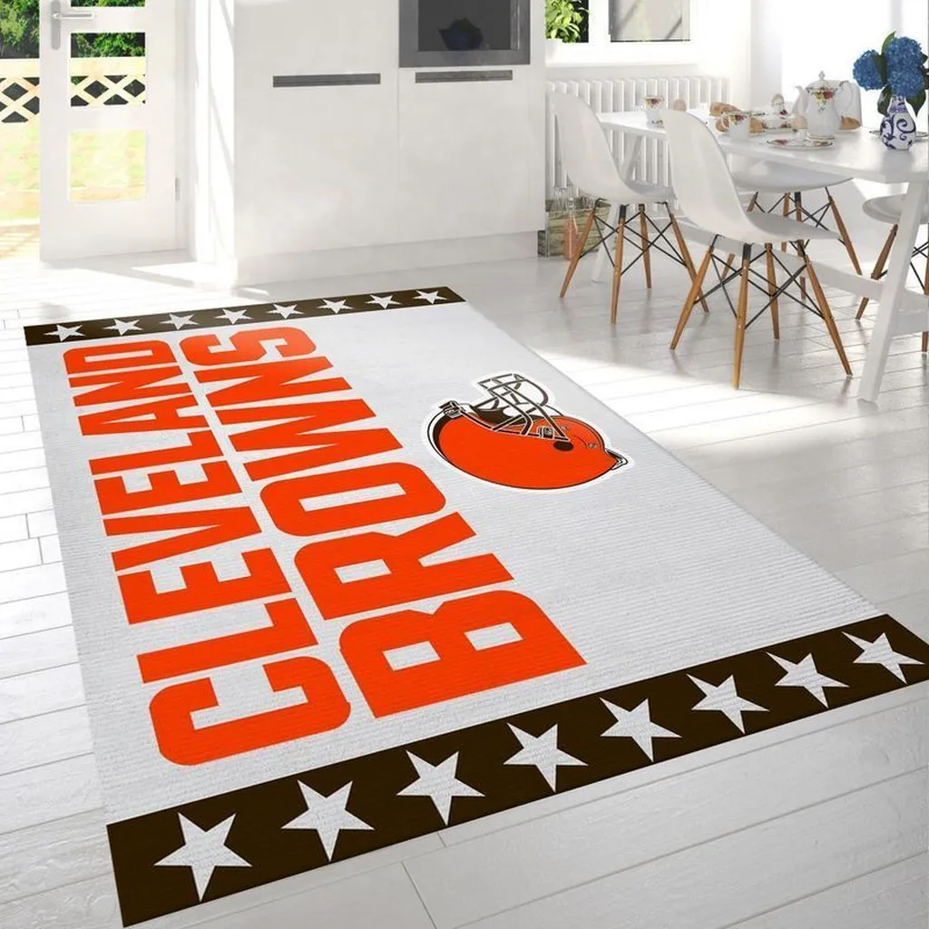 Cleveland Browns Rug - Area Football Team Decor Carpet Orange and White