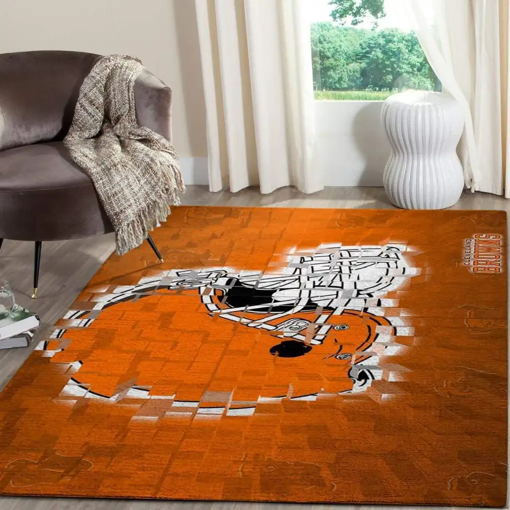 Cleveland Browns Rug - Area Perfect for Sports Fans Orange and White