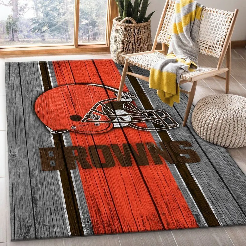 Cleveland Browns Rug - Area Wood Style Carpet Orange and Brown