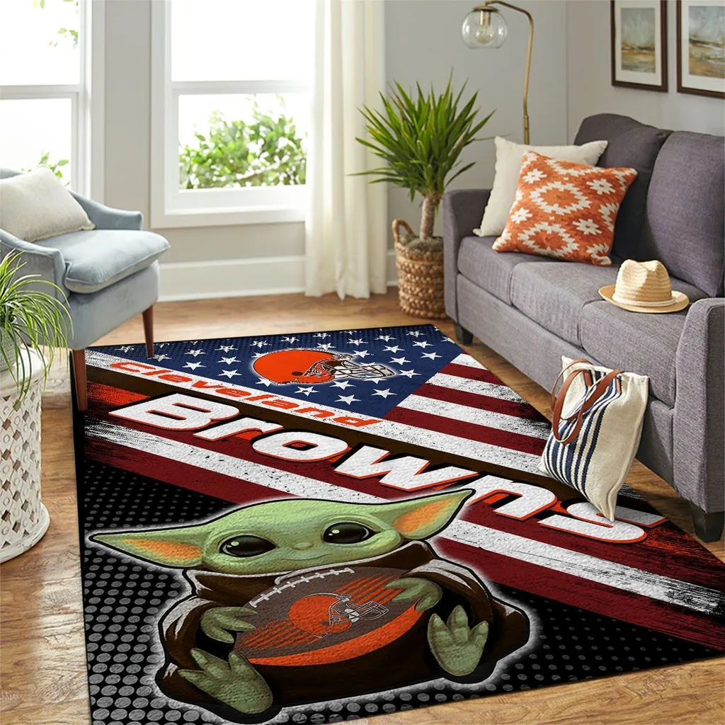Cleveland Browns Rug - Baby Yoda Football Fan Green and Orange