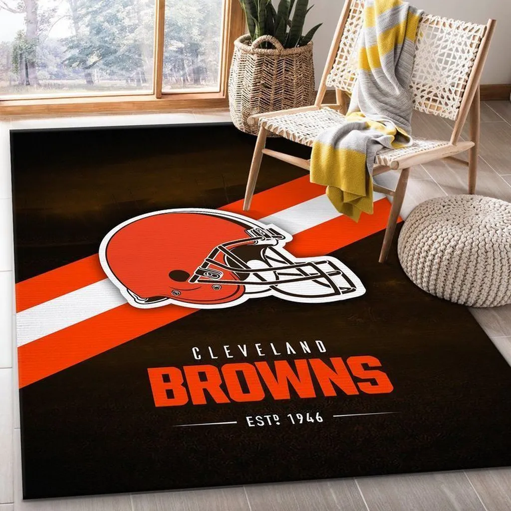 Cleveland Browns Rug - Fan with Helmet Design Orange and Brown