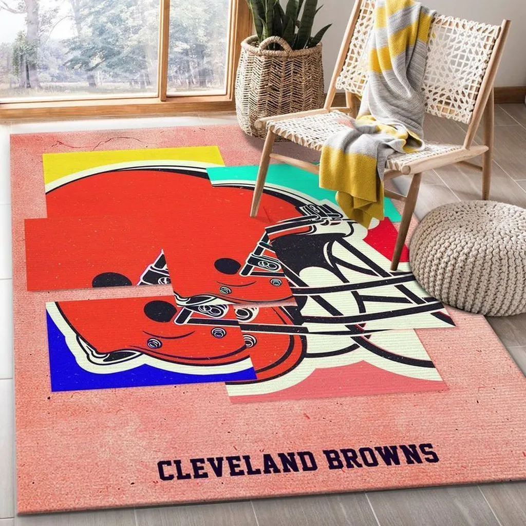 Cleveland Browns Rug - Featuring Football Helmet Design Orange and Red