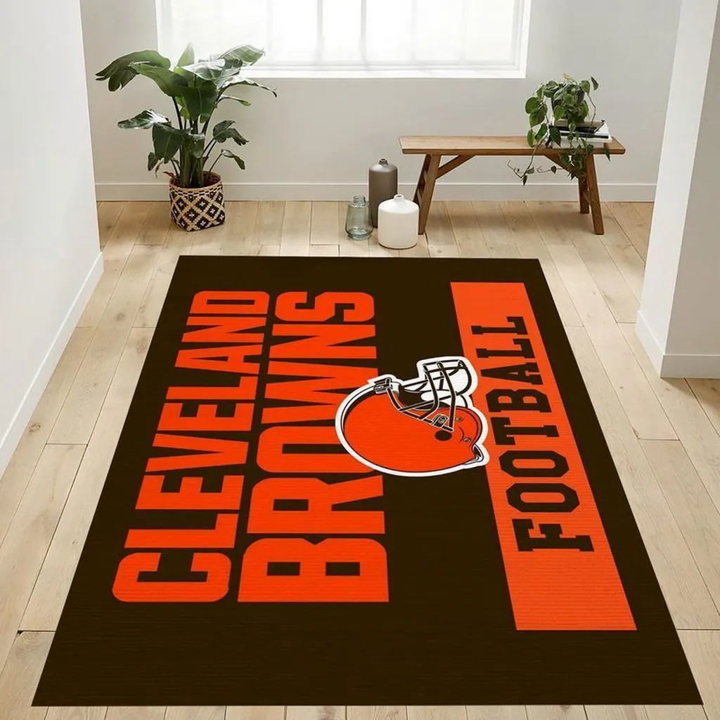 Cleveland Browns Rug - Football Area Team Decor Carpet Orange and Brown
