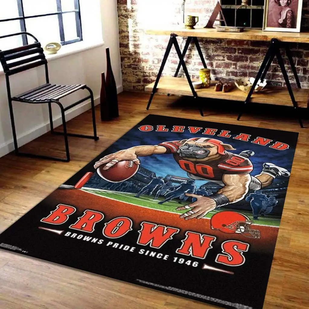Cleveland Browns Rug - Football Fan Floor Mat Black and Orange