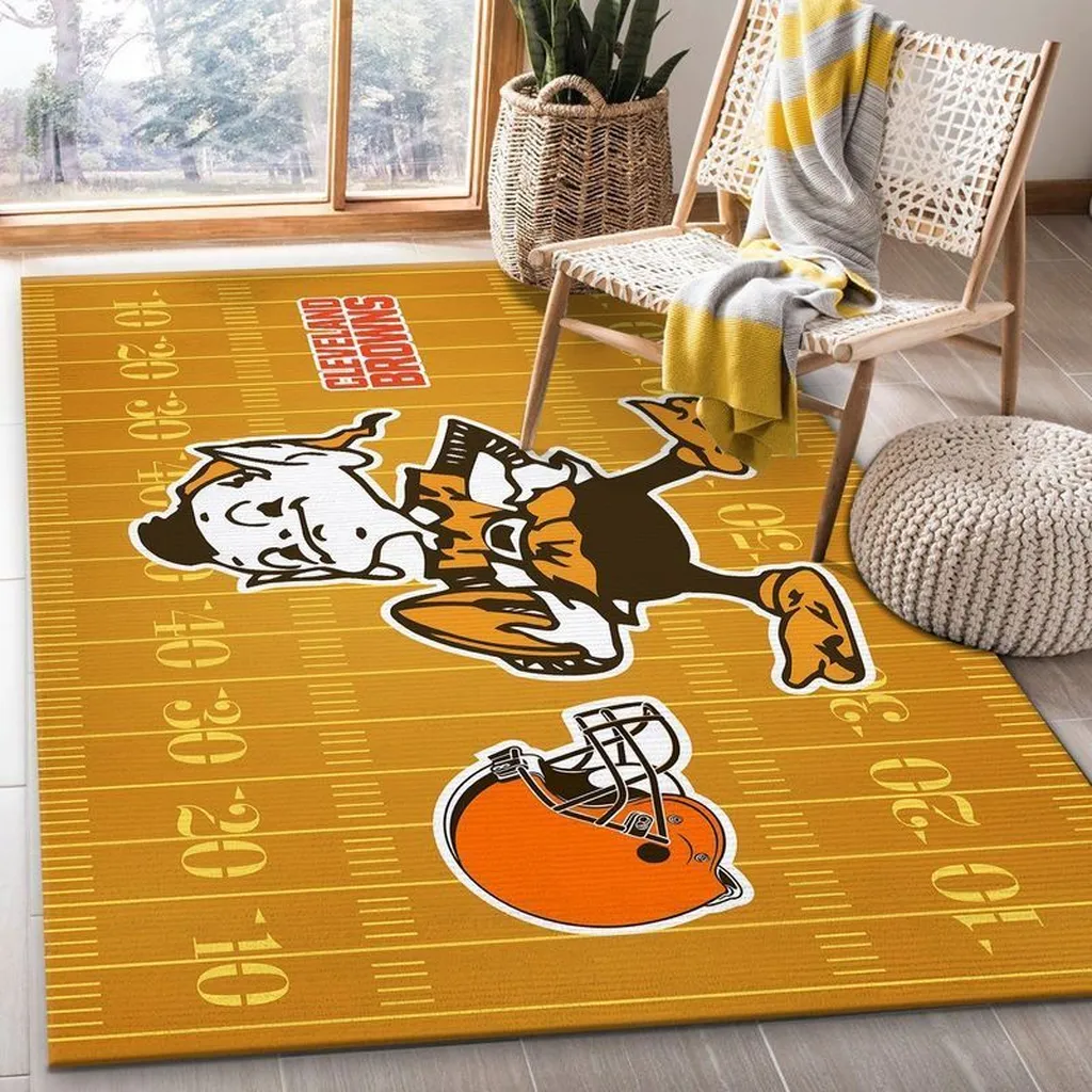 Cleveland Browns Rug - Football Field Decor Carpet Orange and Brown