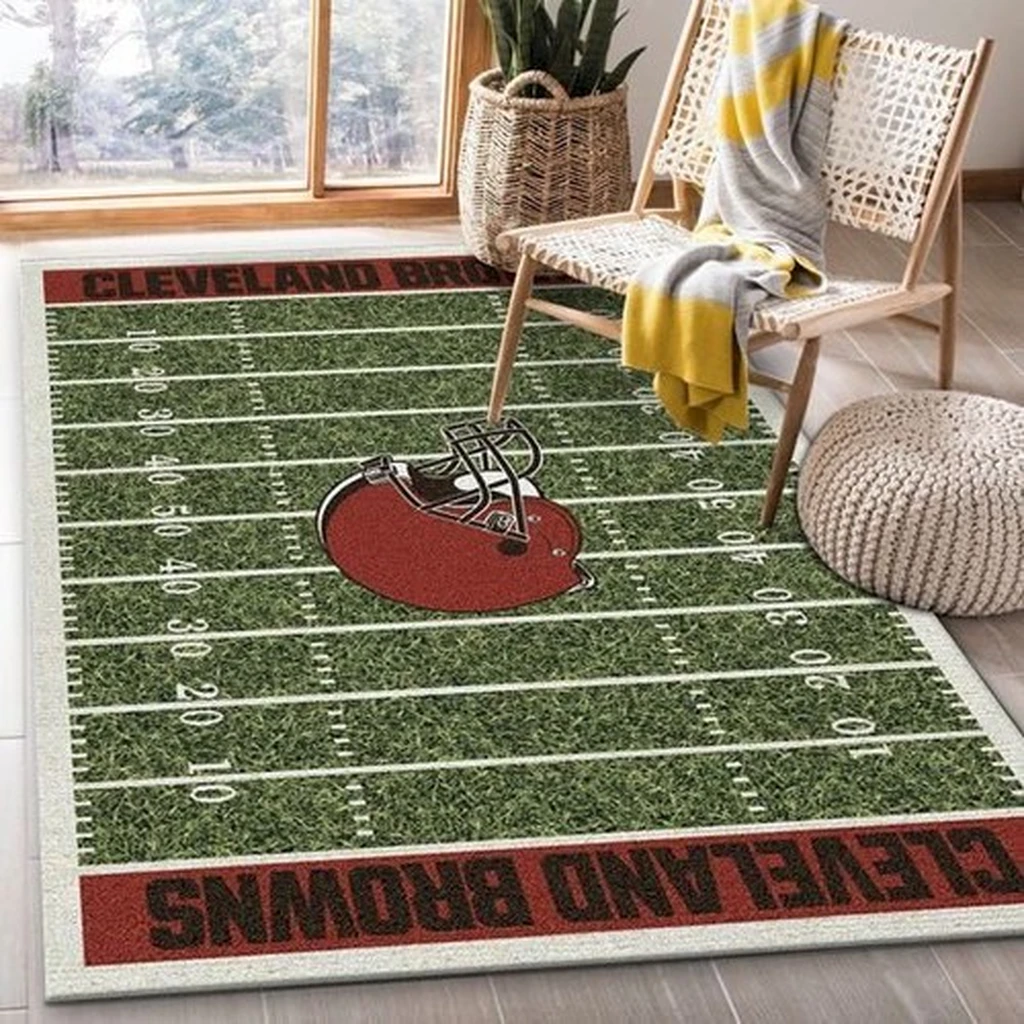 Cleveland Browns Rug - Football Field Durable Design Green and Brown