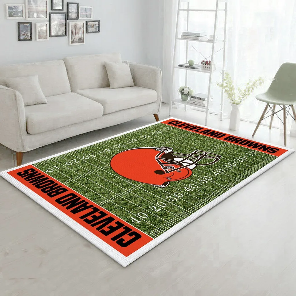 Cleveland Browns Rug - Football Field for Fans Green and Orange