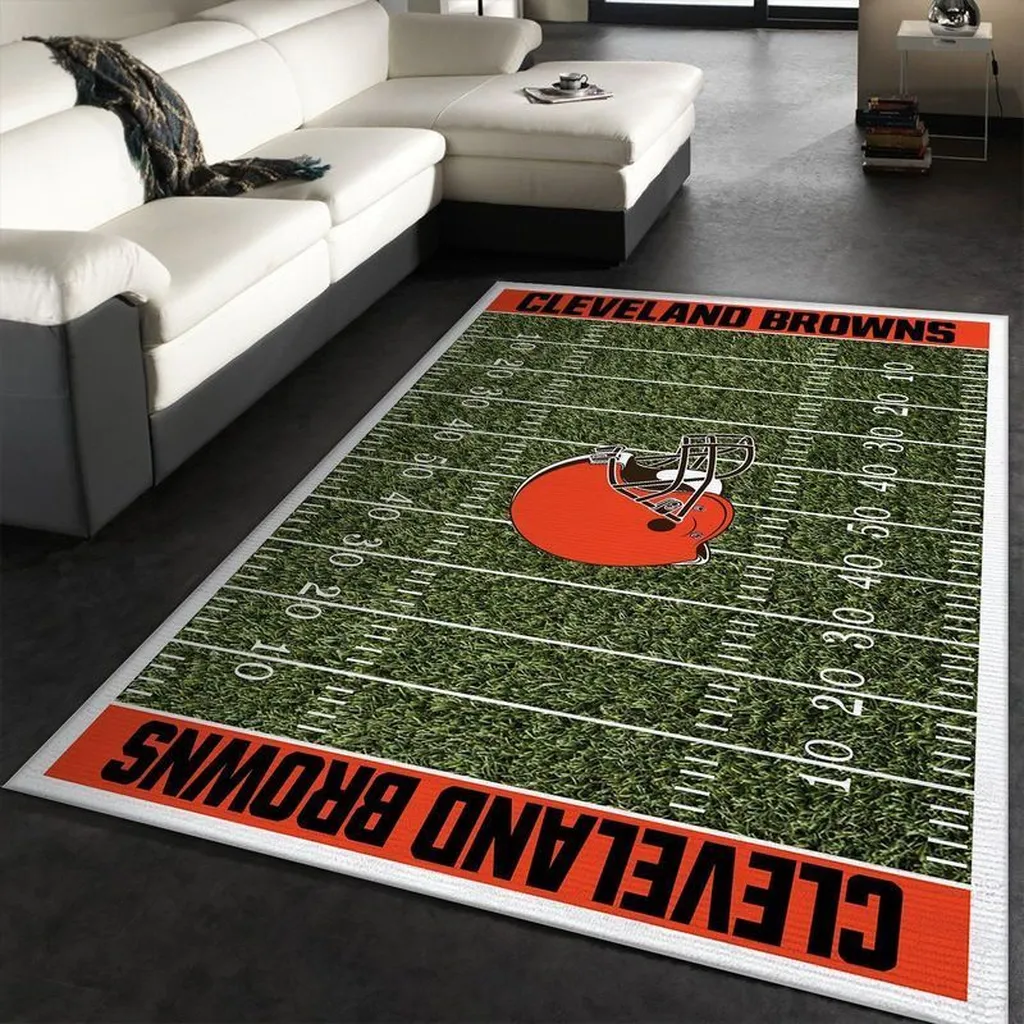 Cleveland Browns Rug - Football Field Home Decor Green and Orange