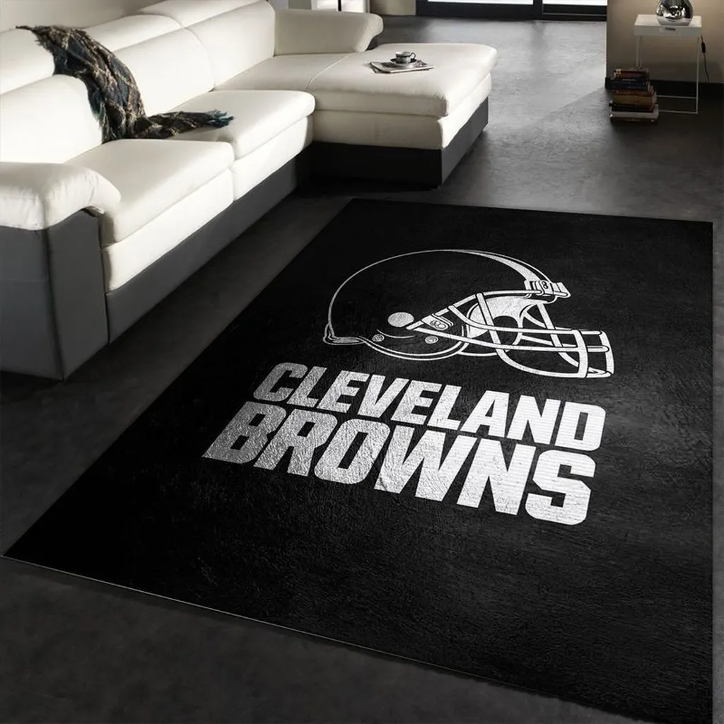 Cleveland Browns Rug - Football Helmet Area for Home Decor Black and White