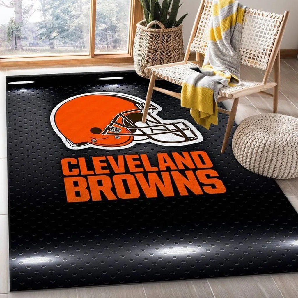 Cleveland Browns Rug - Football Helmet Fan Decor Black and Orange