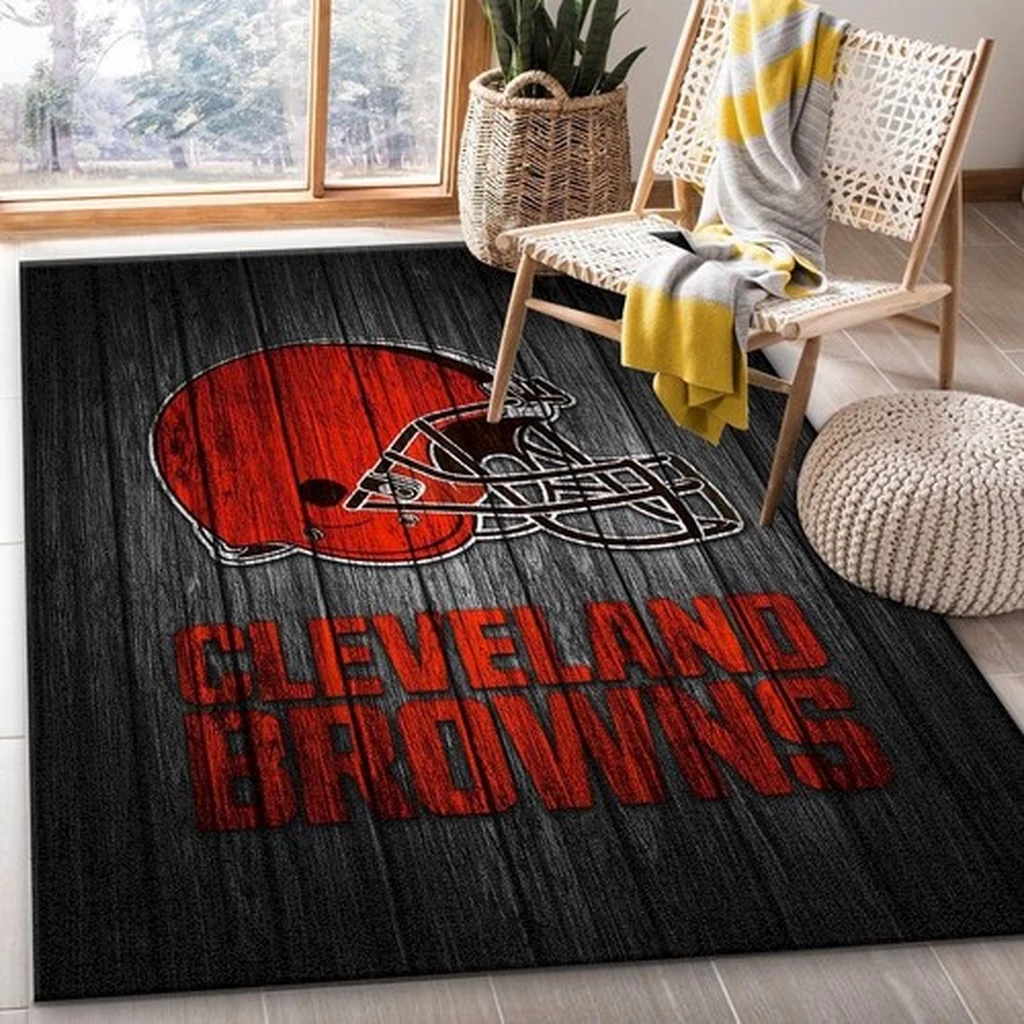 Cleveland Browns Rug - Football Helmet for Fans Black and Orange