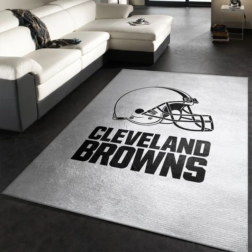 Cleveland Browns Rug - Football Helmet for Living Room Black and White