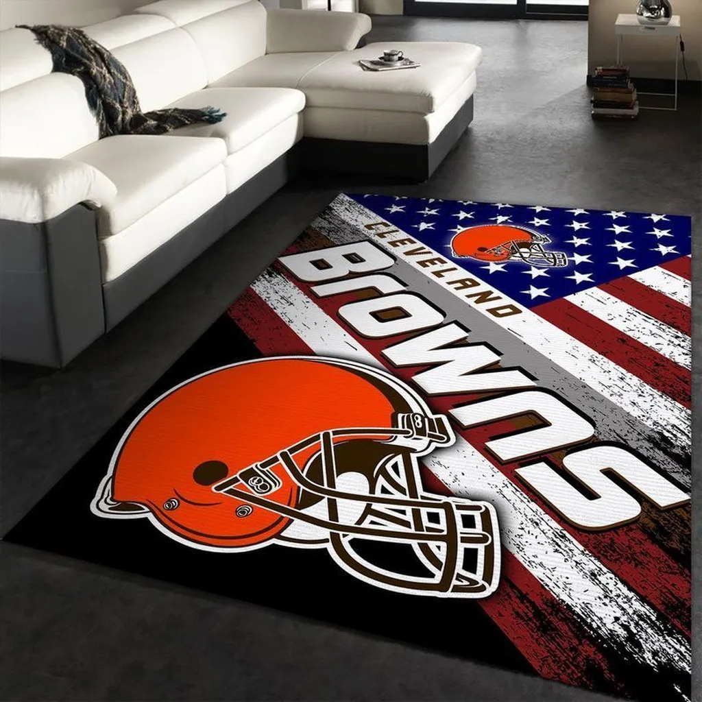 Cleveland Browns Rug - for Living Room Decor Orange and White