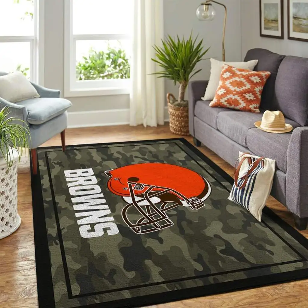 Cleveland Browns Rug - Helmet Camouflage Floor Mat Green and Orange