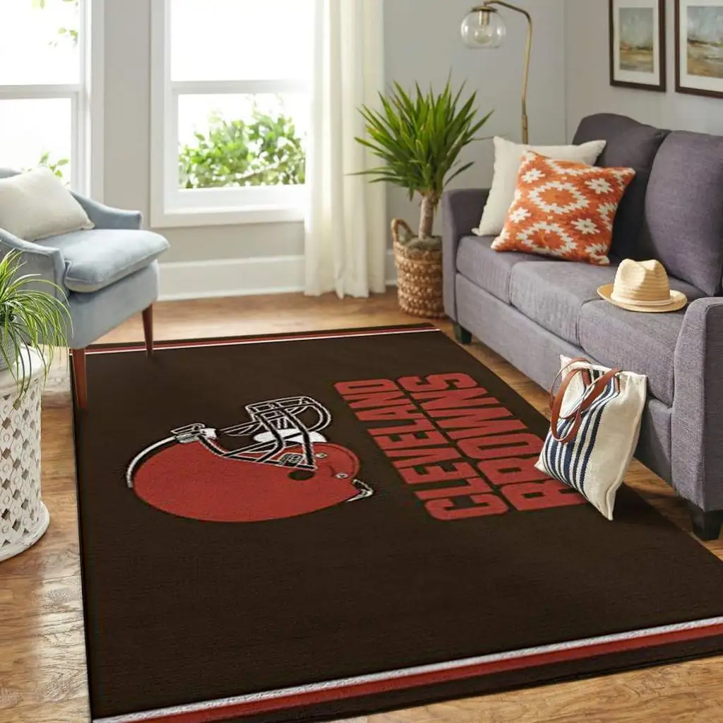 Cleveland Browns Rug - Helmet Design Perfect for Game Day Decor Orange and Brown