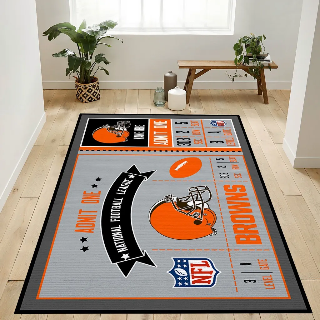Cleveland Browns Rug - NFL Football Ticket Style Area Orange and Gray