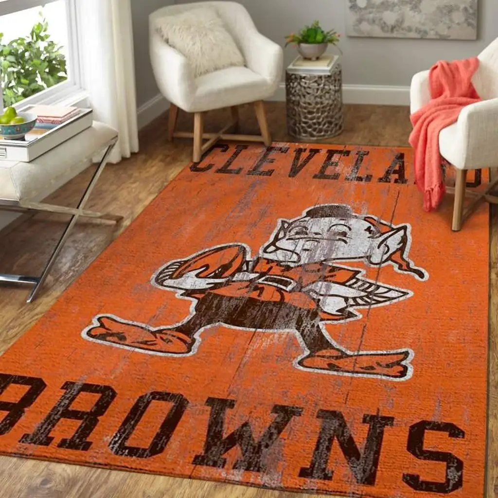Cleveland Browns Rug - Vintage Logo for Home Decor Orange and Brown