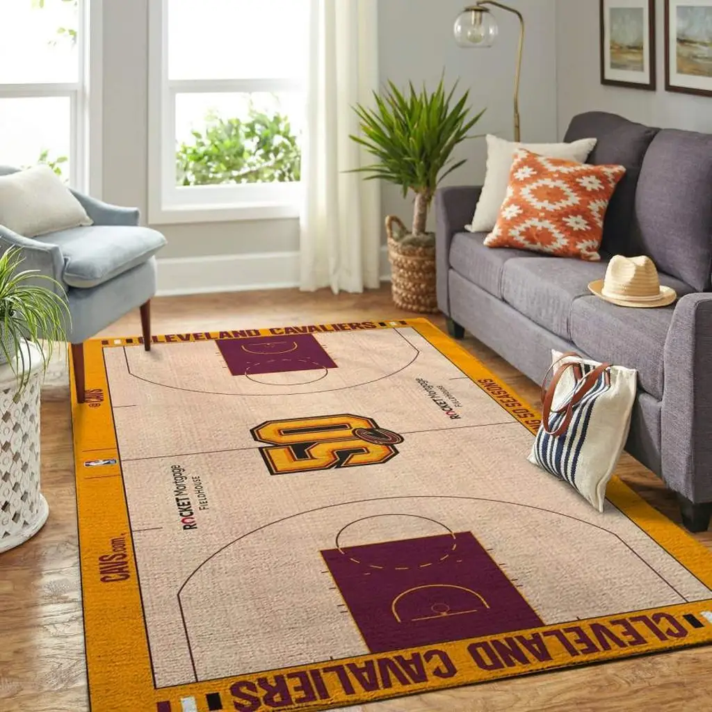 Cleveland Cavaliers Rug - Area for Living Room Decor Beige and Yellow