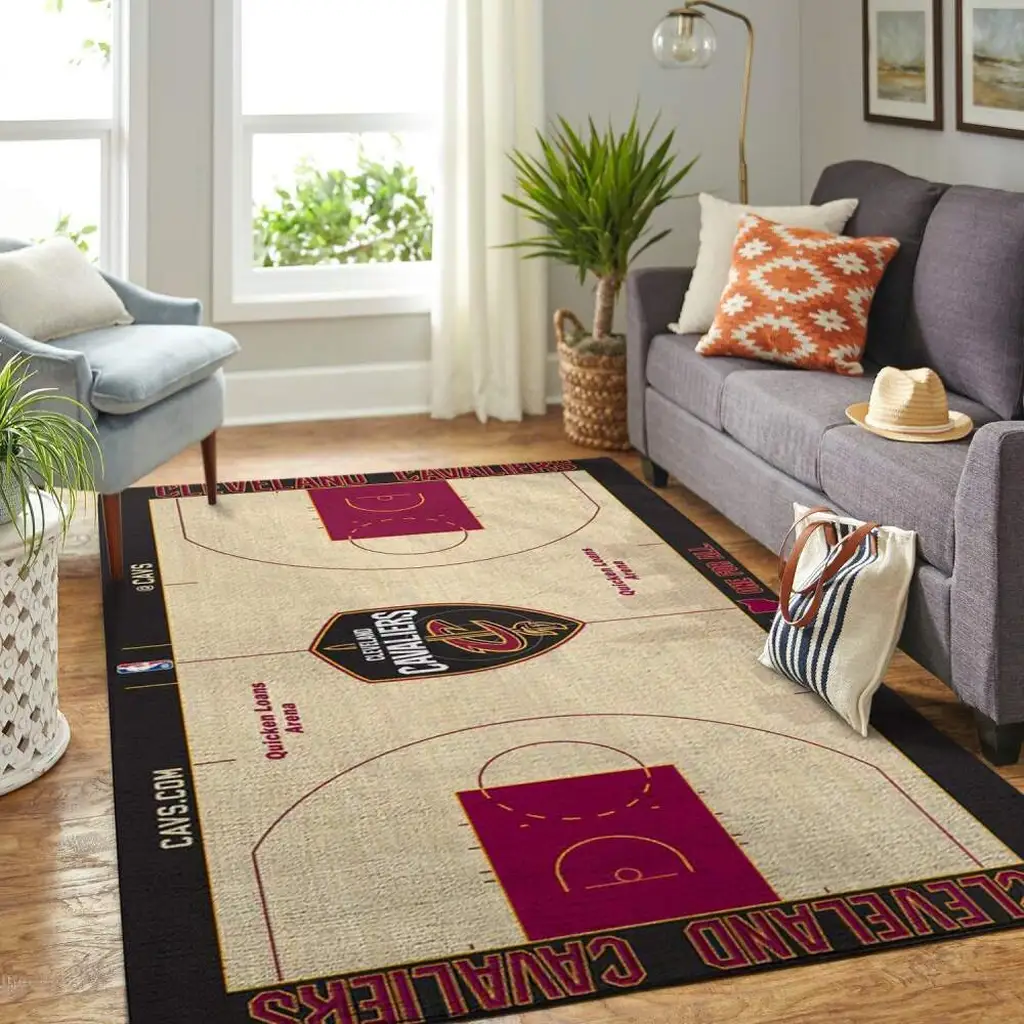 Cleveland Cavaliers Rug - Basketball Court Area Beige and Burgundy