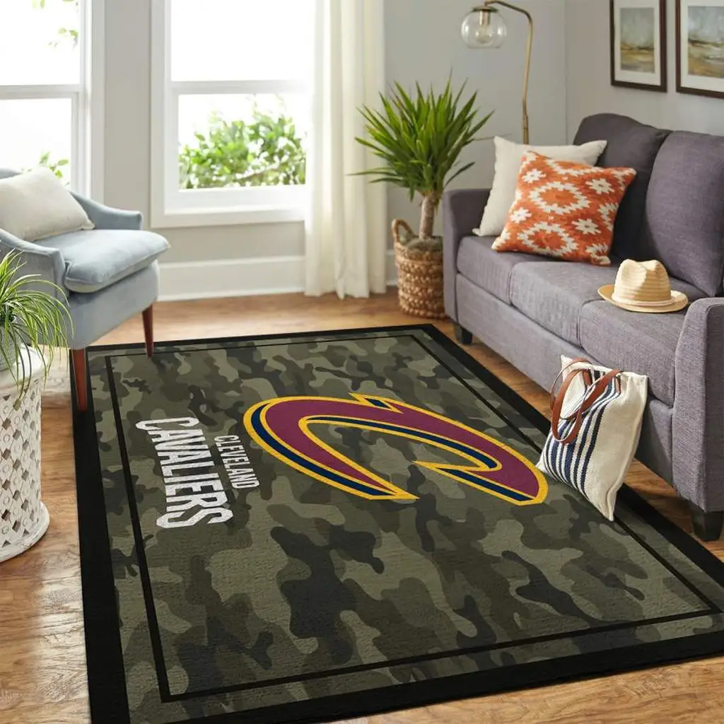 Cleveland Cavaliers Rug - Camo Area with Logo Design Black and Green