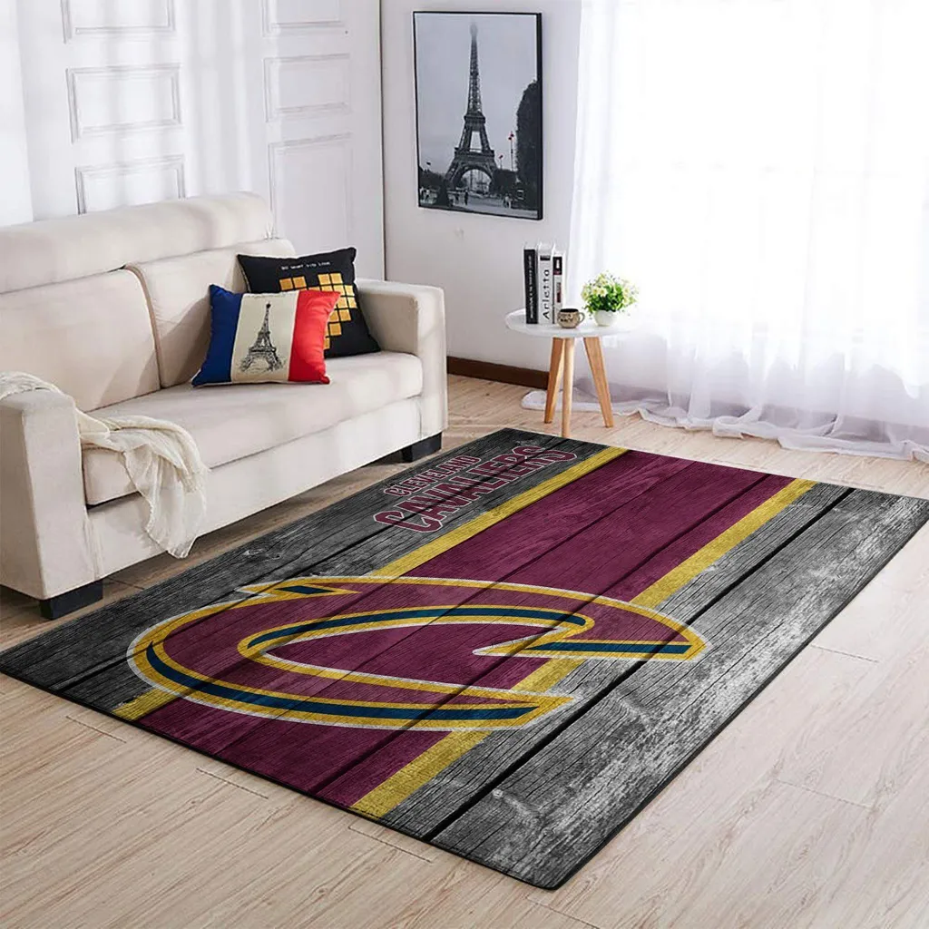 Cleveland Cavaliers Rug - Wooden Floor Style for Living Room Maroon and Gray