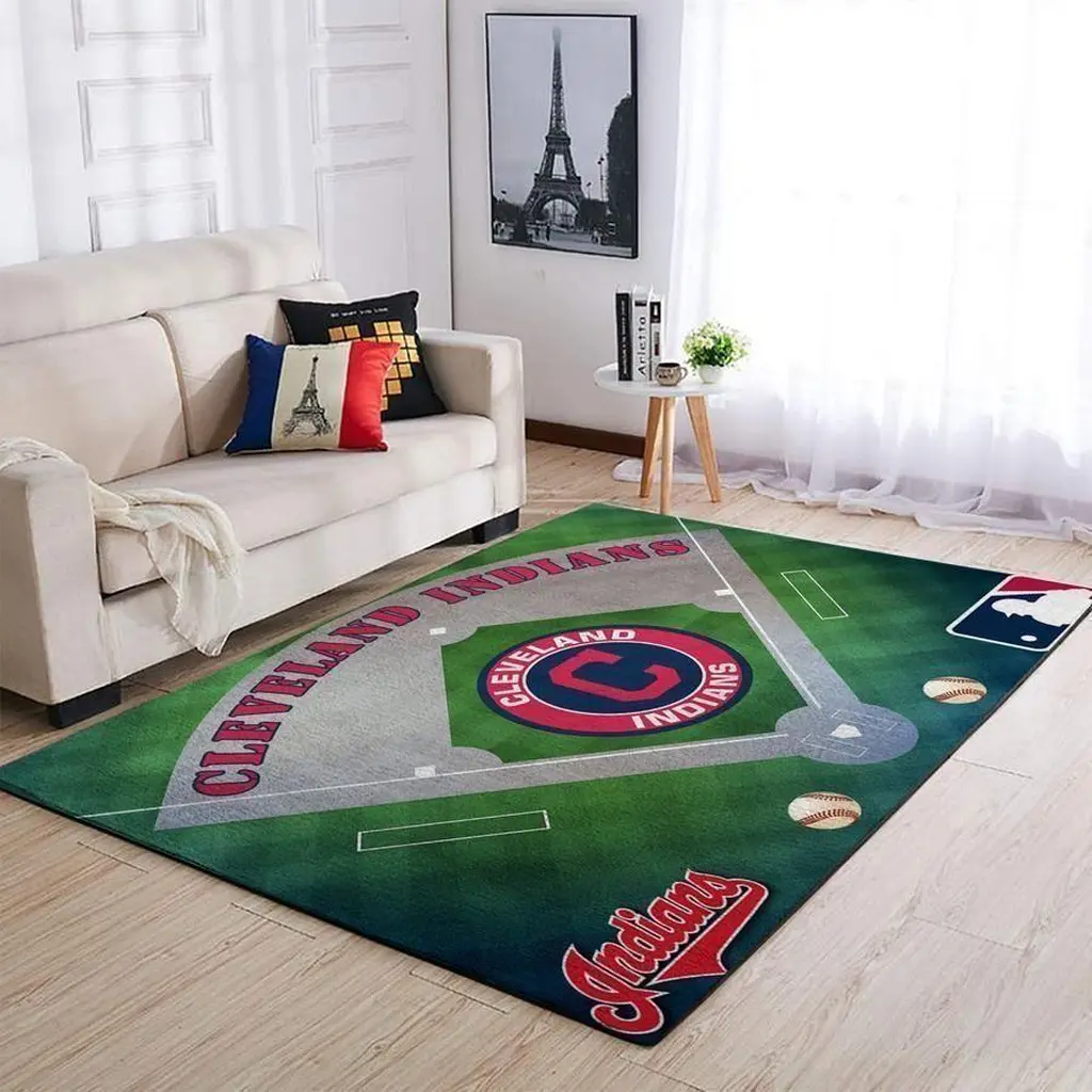 Cleveland Indians Rug - Baseball Field Area Design Carpet Green and Gray