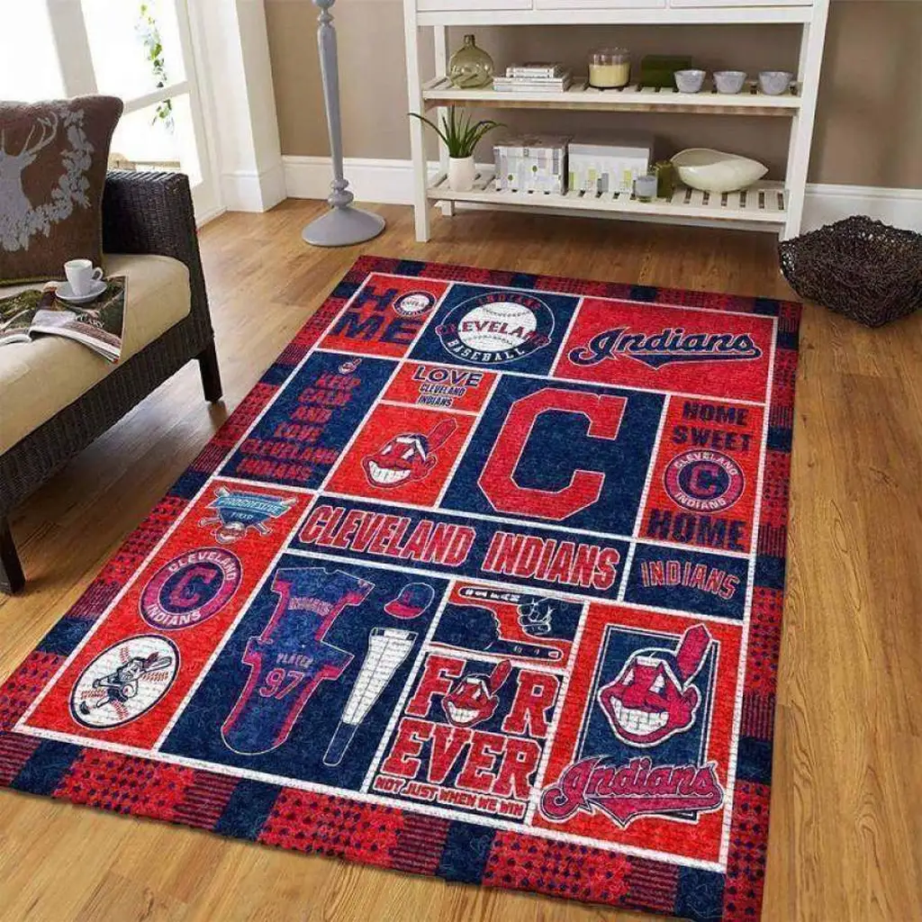 Cleveland Indians Rug - Baseball Team Logo Area for Fans Blue and Red