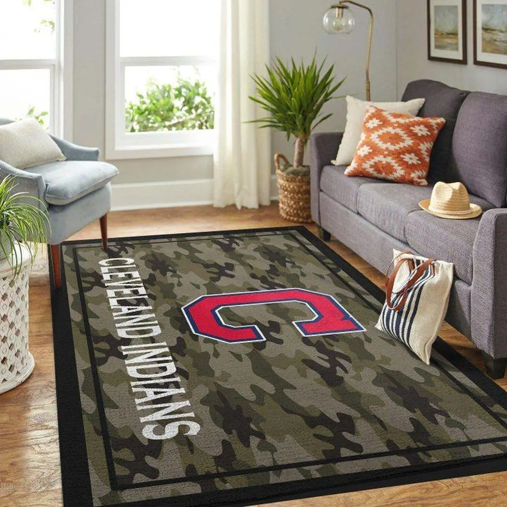 Cleveland Indians Rug - Camouflage Area for Living Room Black and Green