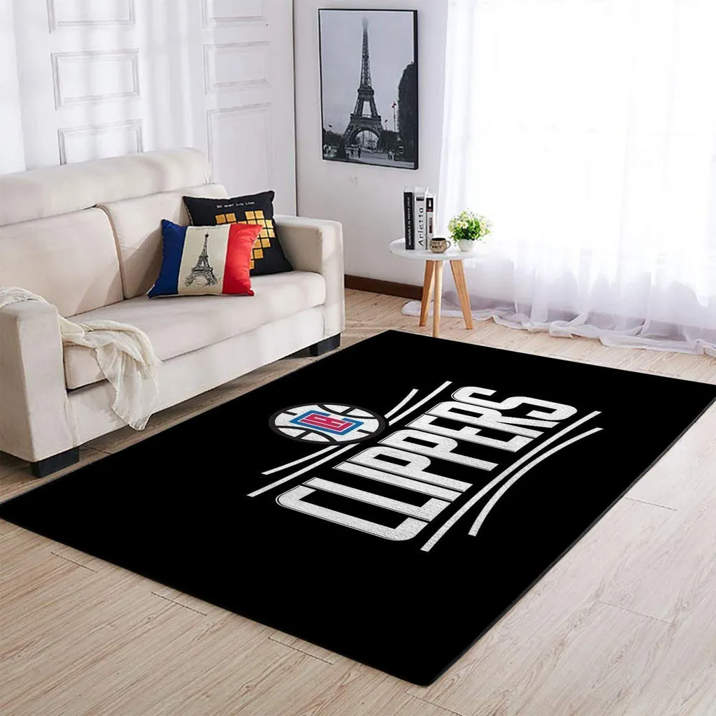 Clippers Basketball Rug and Decorative Pillow Set Blue and Red