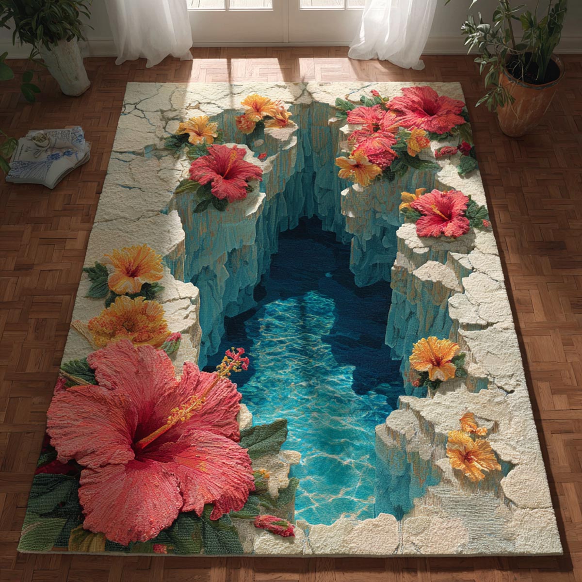 Coastal Bloom Area Rug - Non-Slip Washable 3D Print Rug for Living Room & BedroomTVC2108216