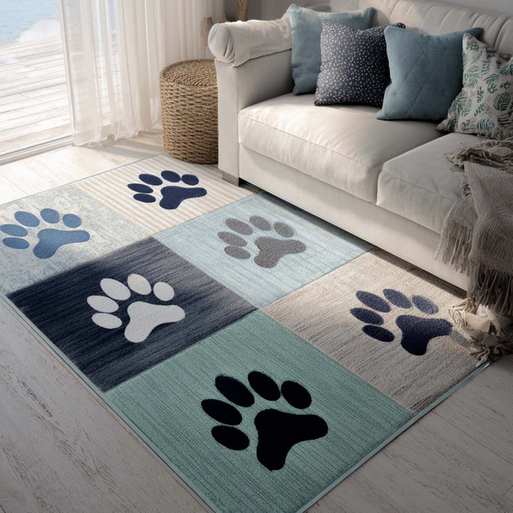 Coastal Blue Paw Area Rug - Non-Slip Washable 3D Print Rug for Living Room & BedroomTVC2108345