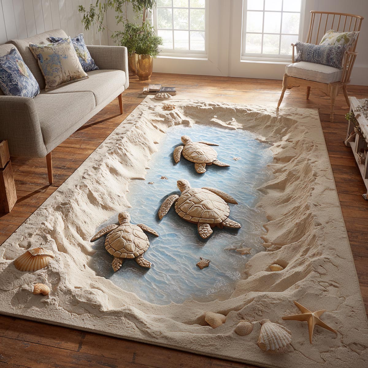 Coastal Calm Area Rug - Non-Slip Washable 3D Print Rug for Living Room & BedroomTVC2108345